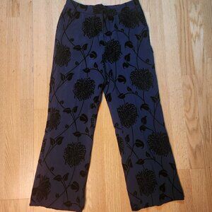 Willi Smith Women's Black Velvet Floral Pattern Pants Sz 6 Boho Dark Romantic
